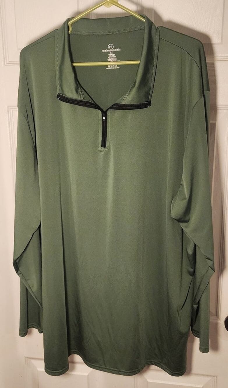 Real Essentials Mens 3XL 1/4 Zip Pullover Jacket Long Sleeve Active Top Green